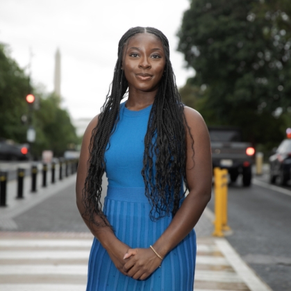 Rutgers student Grace Asare poses on the street.