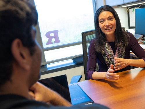Andrea Rydel, assistant dean speaks to Aiman Koli (SAS '27)